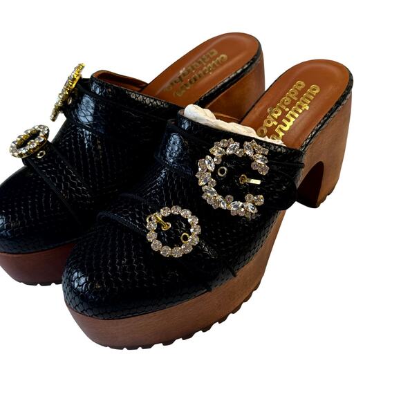 Autumn Adeigbo Double Strap Clog Black Snake Embossed Leather NWOB EU40 US10 - Picture 2 of 10